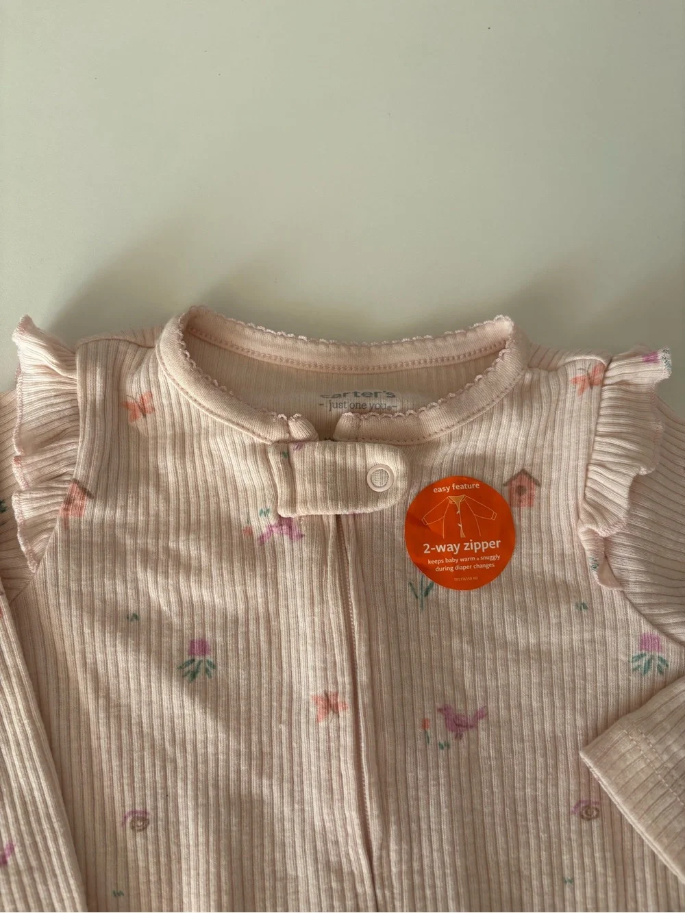 Carter's baby Light Pink Ribbed Floral Baby Footed One-Piece 9 months